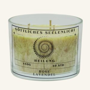 Themenkerze „Heilung“ im Glas – Rosenquarz und Amethyst, Blüten & ätherische Öle