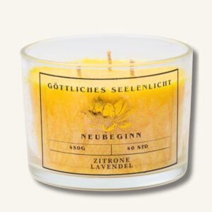 Themenkerze „Neubeginn“ im Glas – Zitrone & Lavendel, 450 g