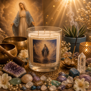 Spirituelle Christusbewusstseins-Kerze mit Maria-Motiv im Glas