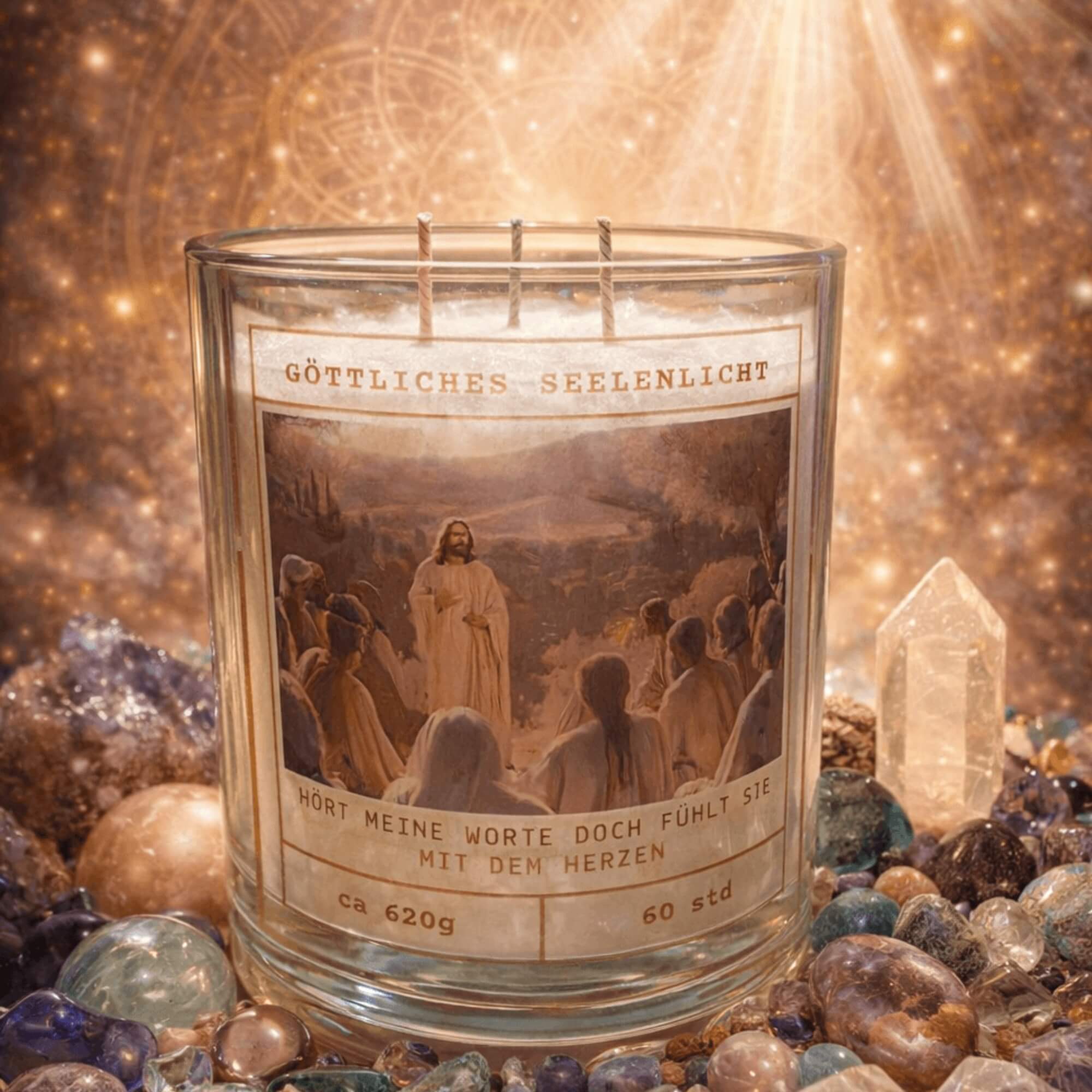 Christusbewusstseins-Kerze im Glas mit spirituellem Etikett