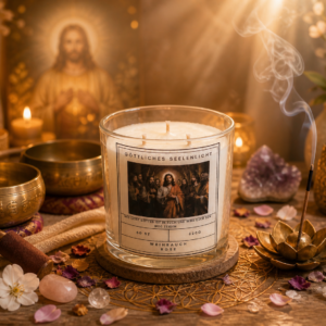Christusbewusstseins-Kerze im Glas mit spirituellem Etikett
