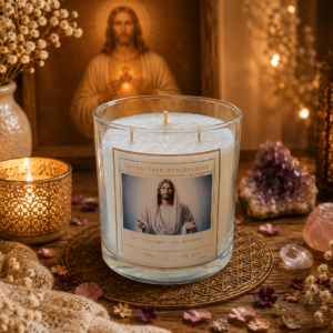 Christusbewusstseins-Kerze im Glas mit spirituellem Etikett