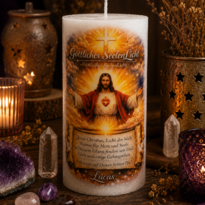 Spirituelle Christus-Kerze mit Lichtmotiv