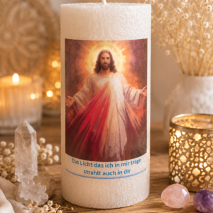 Spirituelle Christus-Kerze mit Lichtmotiv