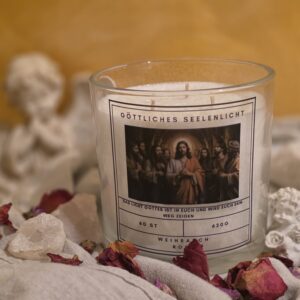 Christusbewusstseins-Kerze im Glas mit spirituellem Etikett
