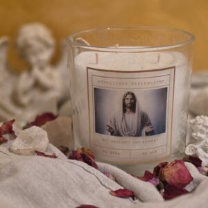 Christusbewusstseins-Kerze im Glas mit spirituellem Etikett