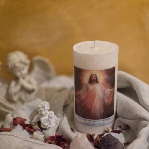 Spirituelle Christus-Kerze mit Lichtmotiv