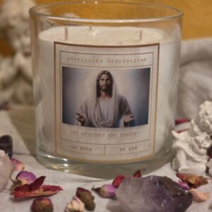 Christusbewusstseins-Kerze im Glas mit spirituellem Etikett